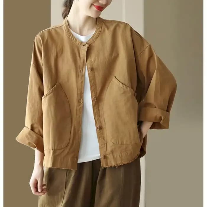 Vestes en coton à manches longues pour femmes, vêtements de travail monochromes, cardigans à simple 