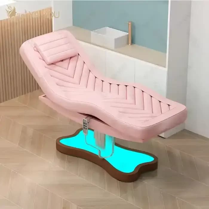 Lit de massage spa pour salon de beauté électrique rose avec 3 moteurs et base lumineuse LED