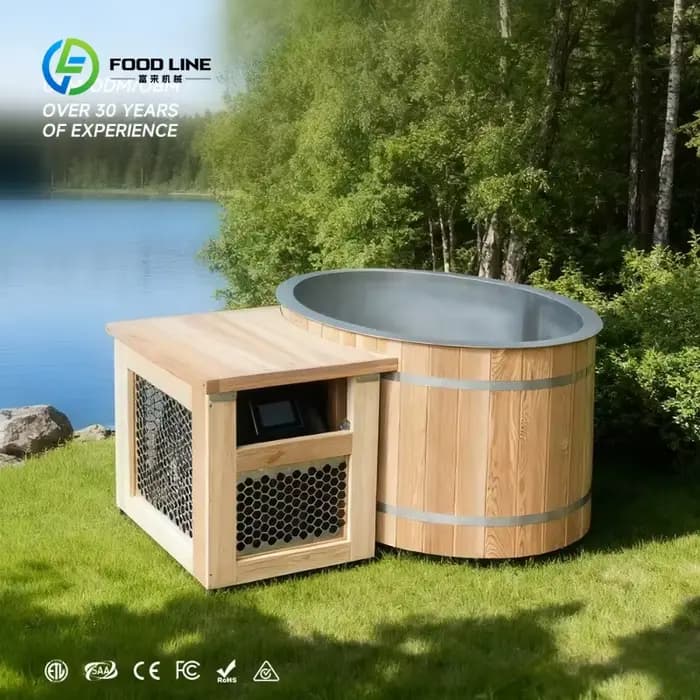 Baignoire de trempage à froid commerciale personnalisée en cèdre rouge avec revêtement en acier inox