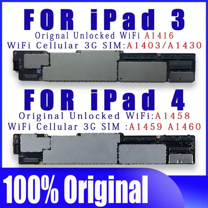 Carte mère originale sans iCloud pour iPad 4, A1458 A1459 A1460 et pour iPad 3, A1416, A1403, A1430,