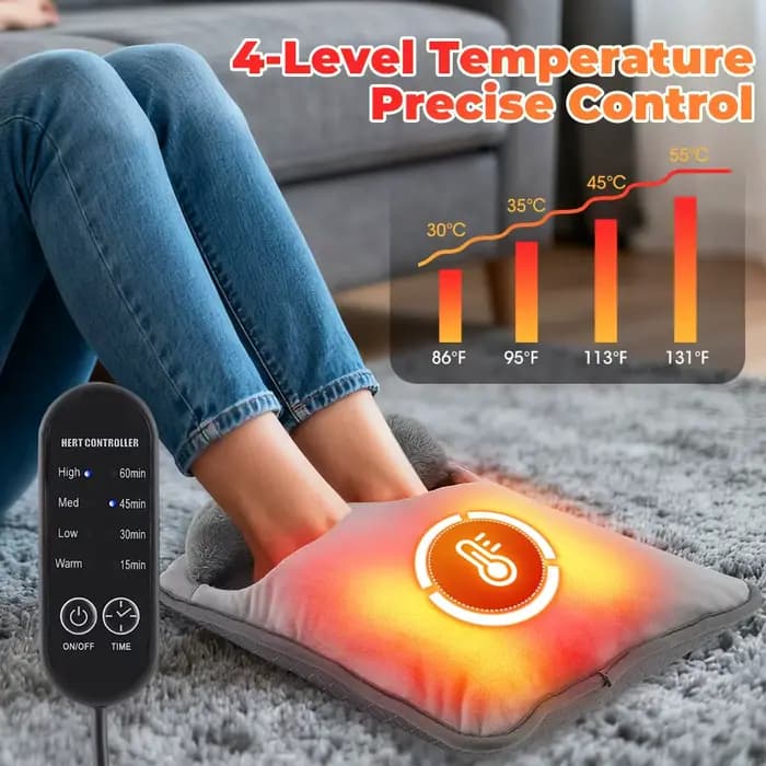 Coussin chauffant électrique pour pieds, tapis chauffant pour la maison, avec 4 niveaux de chaleur e