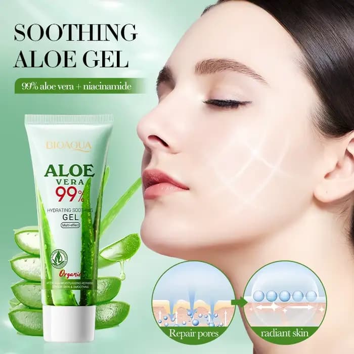 Gel apaisant à l'aloe vera BIOAOUA pour le visage et le corps, hydratant, réparateur, soulagement de