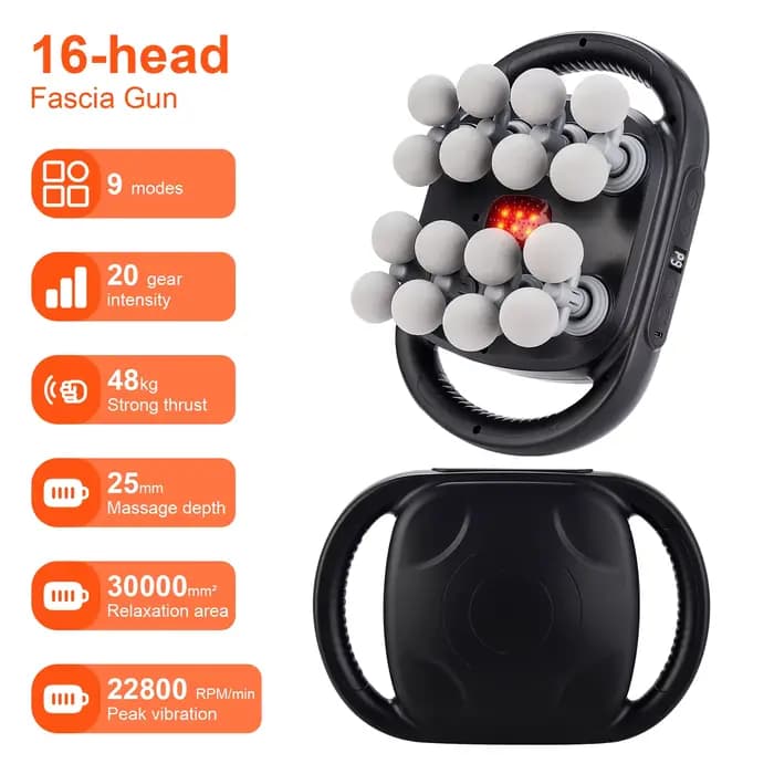 Pistolet de Massage corporel à vibrations haute fréquence, 16 têtes, masseur de taille et de dos, ma