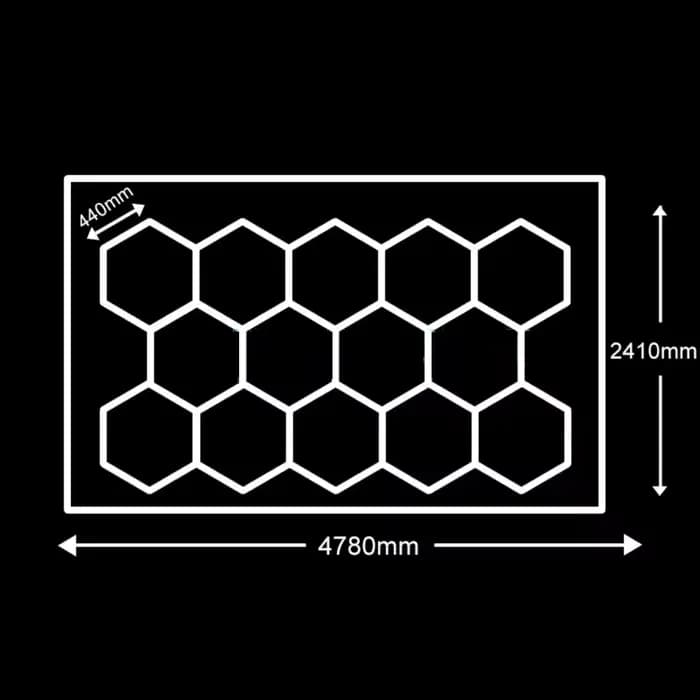 Lumière de garage LED hexagonale, lot de 14 lumières en nid d'abeille avec cadre rectangulaire 6500K
