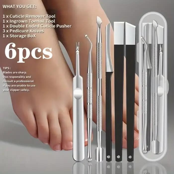Ensemble d'outils de pédicure professionnels 6 pièces, kit de soins des pieds ambidextre avec pousse