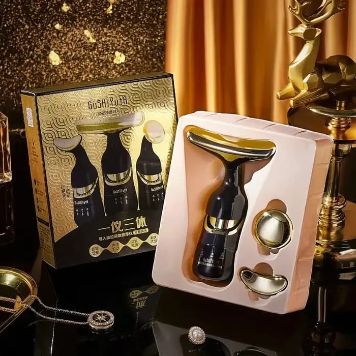 Masseur Facial à microcourant 3 en 1, Massage du cou, Lifting des yeux, rajeunissement de la peau, A