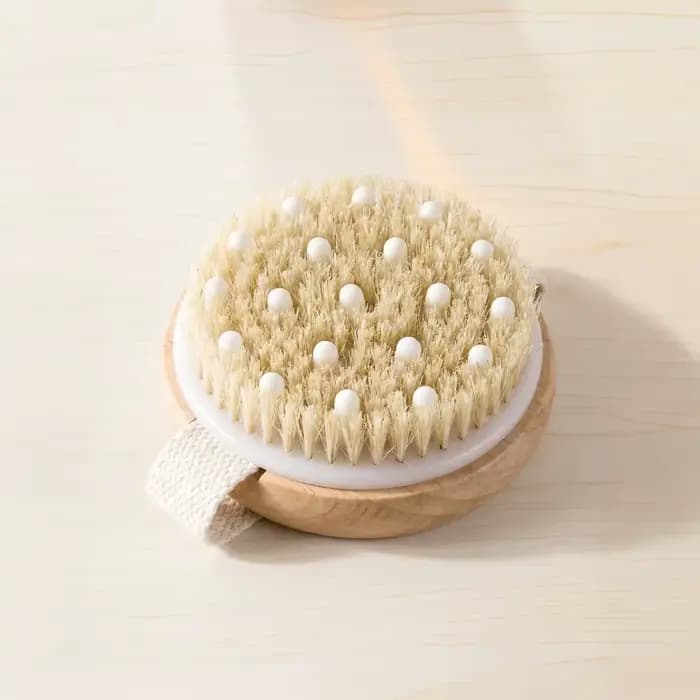 Brosse corporelle pour brossage à sec, élimine les peaux mortes avec des nœuds massants, poils natur