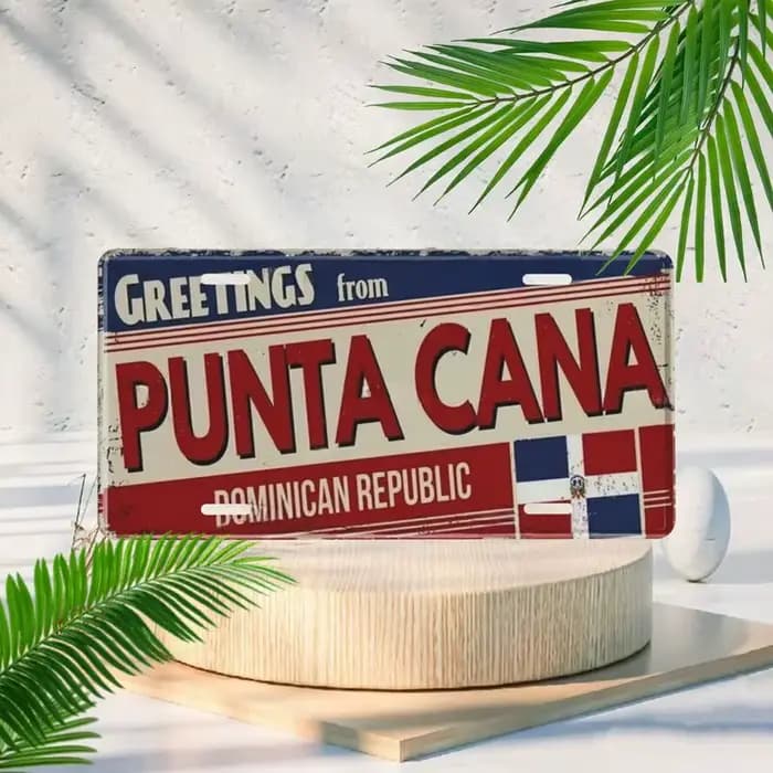 Plaque en aluminium République Dominicaine Punta Cana, décoration murale vintage sur le thème du voy