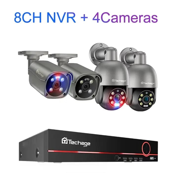 Techage-Système de caméra extérieure POE PTZ, 8 canaux, 4K UHD, 8MP, AI, poignées humaines, etc, con