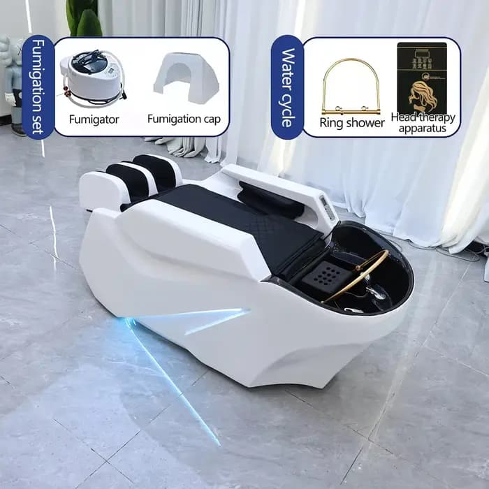 Lit de lavage capillaire haut de gamme avec massage multi-zones et éclairage d'ambiance LED, lits de