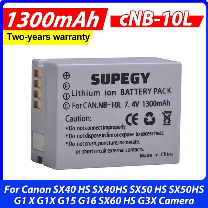 Batterie d'appareil photo 7.4V 1300mAh NB-10L NB 10L pour Canon SX40 HS SX40HS SX50 HS SX50HS G1 X G