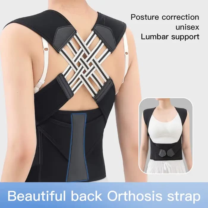 Correcteur de posture noir, ceinture de soutien dorsal élastique respirante, correcteur de posture r