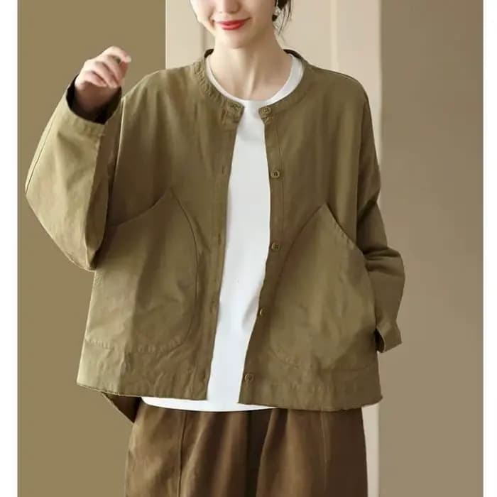 Vestes en coton à manches longues pour femmes, vêtements de travail monochromes, cardigans à simple 