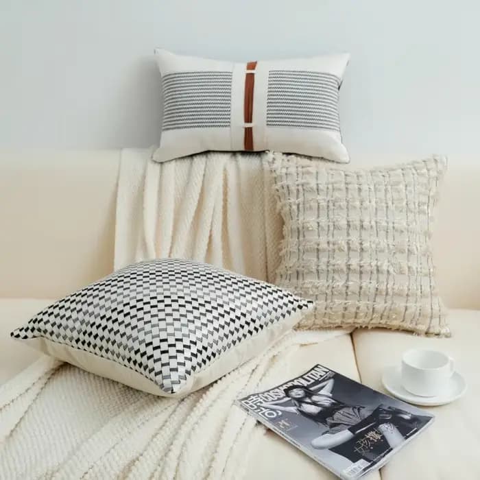 Housse de coussin en cuir PU tissé à la main, taie d'oreiller de luxe en mélange de laine, adaptée à la maison, au hôtel, décoration de canapé