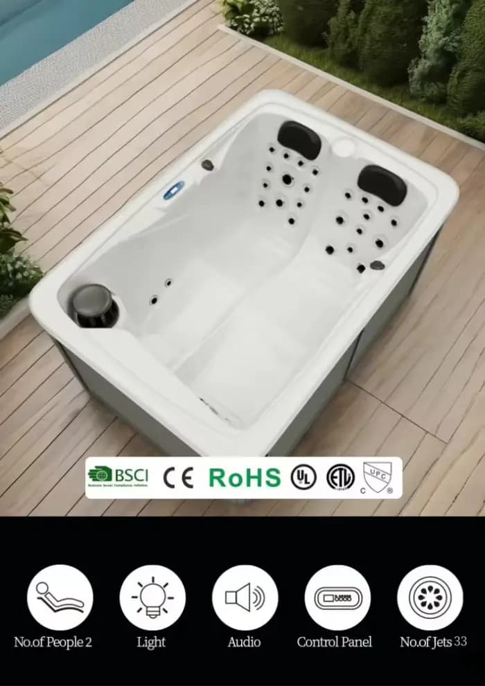 Baignoires d'hydromassage extérieures en acrylique pour 2 personnes, jacuzzi, machine de massage certifiée CE, baignoire à remous moderne pour la maison, l'hôtel, la salle de sport