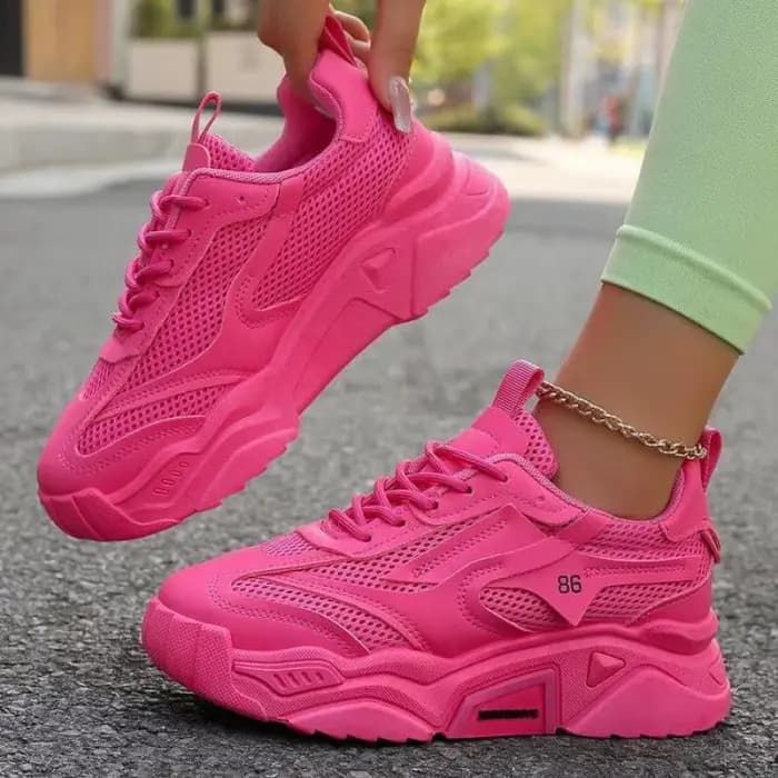 Femmes rose plate-forme chaussures de sport semelle épaisse grosses chaussures décontractées femmes printemps Tennis mode sans lacet en plein air marche baskets