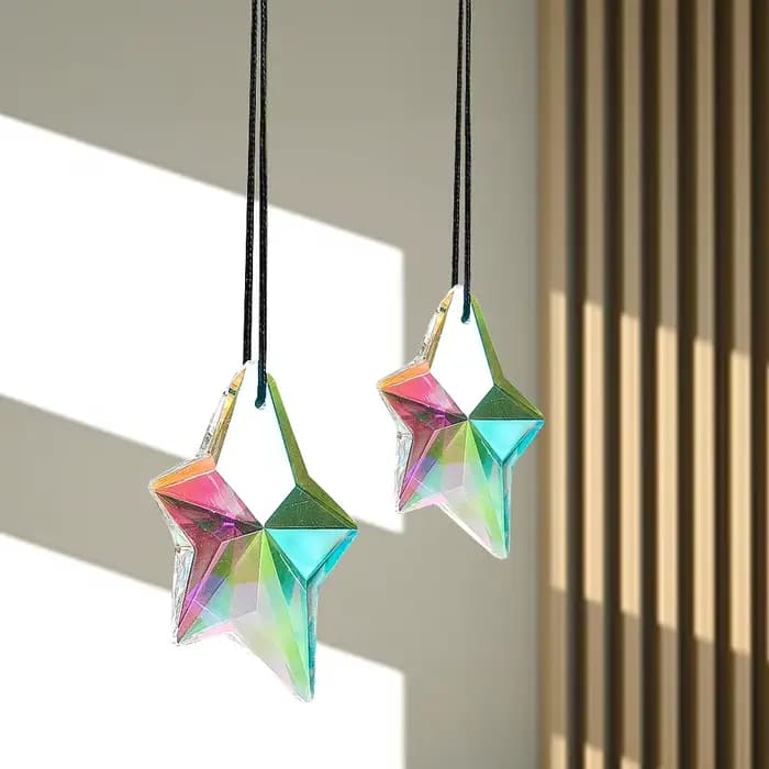 Prisme en verre à facettes laser, étoile de mer Neptune, pendentif en cristal, pentagramme, attrape-soleil arc-en-ciel, lustre Dangle, document AB, 38mm, 50mm