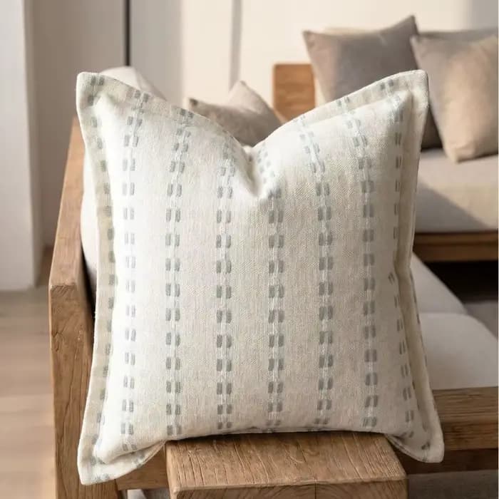 Housse de coussin bohème en jacquard tissé rayé, en lin et coton texturé, avec bord festonné, taie d'oreiller moderne pour la décoration intérieure