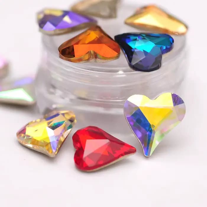 Strass en cristal coeur doux, accessoires de bricolage en verre multicolore, colle lâche sur les perles de fabrication de bijoux, pierres de fournitures d'ongles