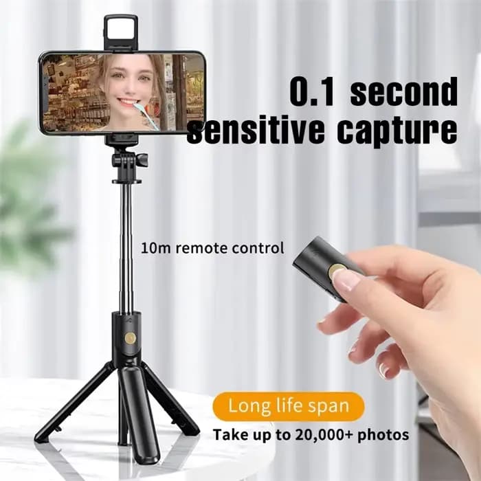 Trépied sans fil pour selfie avec lumière, télécommande Bluetooth, trépied extensible pour iPhone, téléphone portable, diffusion en direct