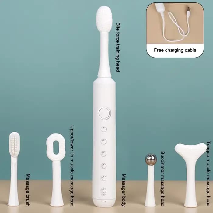 Appareil de rééducation musculaire de la langue électrique, outils de massage pour l'entraînement des muscles de la bouche et de la langue avec têtes de massage interchangeables.