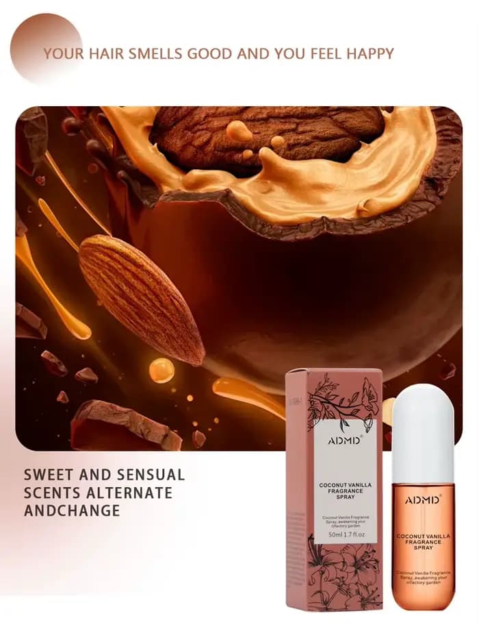 Lot de 2 sprays parfumés à la noix de coco – Désodorisant double usage pour cheveux et corps, parfum longue durée, format compact et prêt à voyager