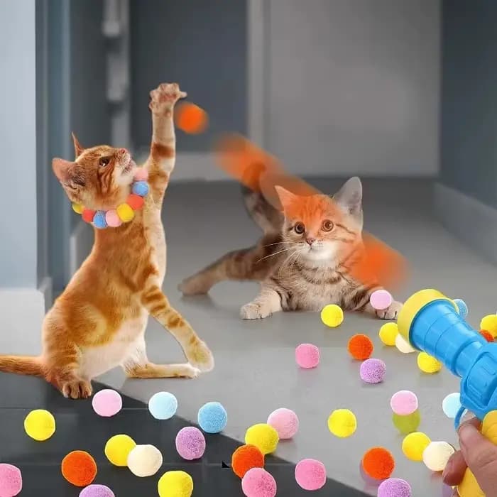 Jouets interactifs pour chat, jouet d'entraînement au lancement pour chaton, Mini pistolet de tir créatif, jeux de balle en peluche extensible, fournitures pour animaux de compagnie