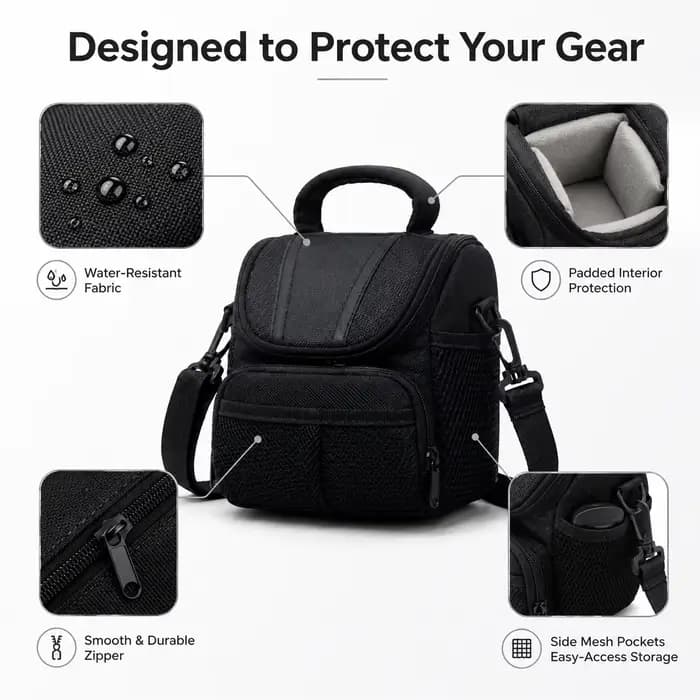 Sac compact pour appareil photo reflex numérique et hybride – Sac à bandoulière léger et étanche pour la photographie de voyage avec protection antichoc, Fi