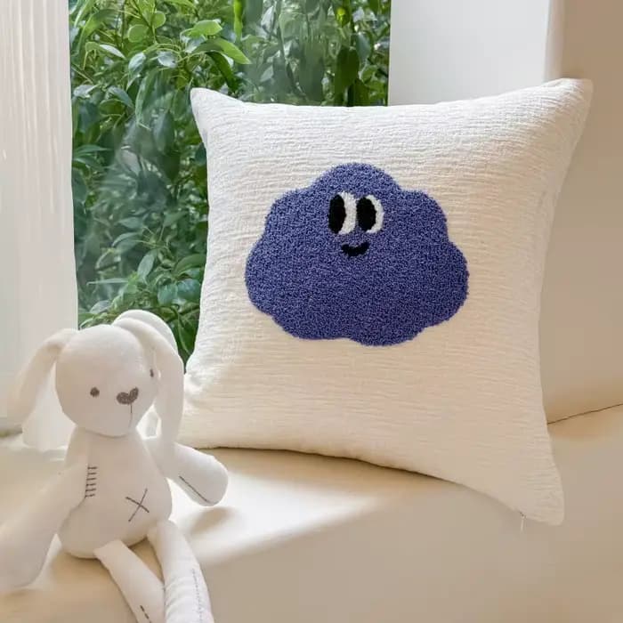 Housses de coussin brodées de fruits de dessin animé mignons, carrées, en chenille de luxe, pour la décoration de la maison, pour canapé, lit, salon, chambre à coucher