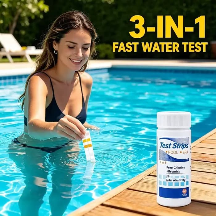 Bandelettes de test d'eau 3-en-1 de haute qualité pour piscine et spa – Kit de test rapide et précis du chlore, du pH et de l'alcalinité pour piscines et spas