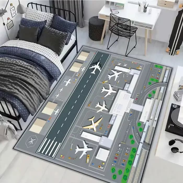 Tapis de piste d'aéroport, thème d'avion, décoration de la maison, tapis de jeu éducatif antidérapant pour enfants, avec conception de Terminal