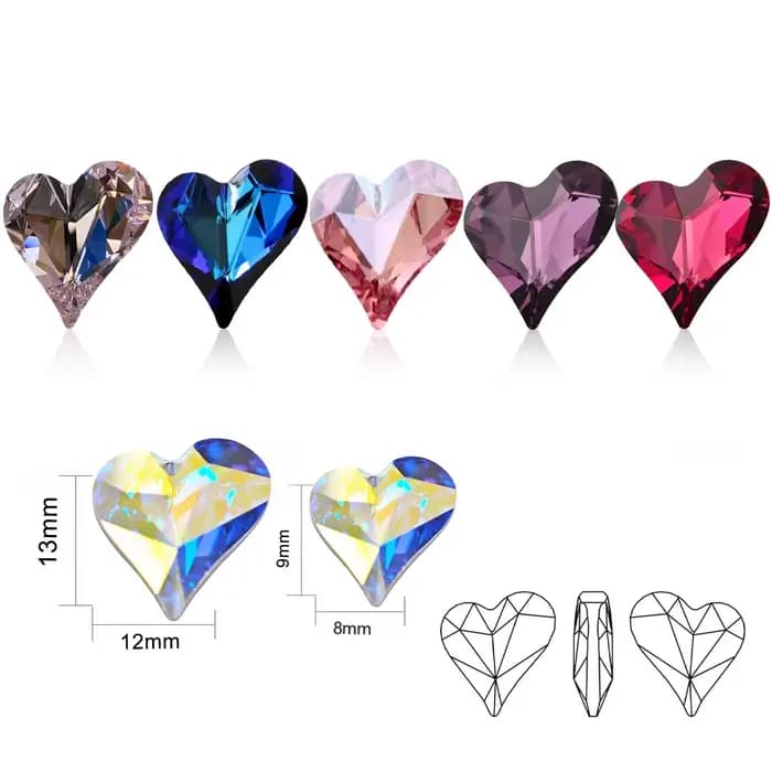 Strass en cristal coeur doux, accessoires de bricolage en verre multicolore, colle lâche sur les perles de fabrication de bijoux, pierres de fournitures d'ongles