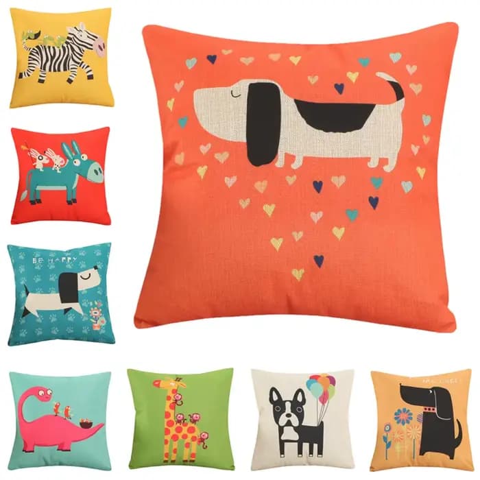 Housse de coussin imprimée chien Animal de dessin animé 45x45cm, pour siège de voiture, maison, salon, canapé, oreiller décoratif pour enfants