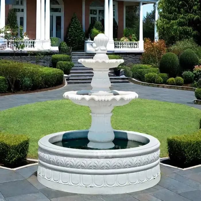 Fontaine de jardin en dalle de marbre blanc naturel, écologique, minimaliste et moderne, idéale pour les hôtels et les villas.