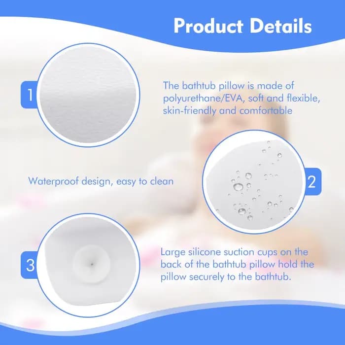 Oreiller de bain spa antidérapant imperméable pour jacuzzi – Coussin de tête et de dos rembourré en mousse à mémoire de