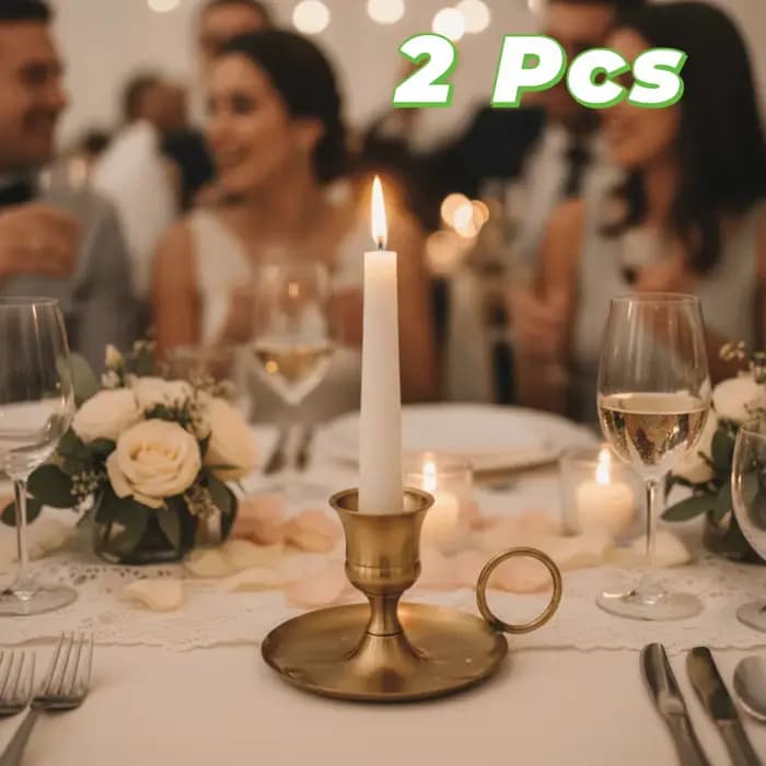 Lot de 2 bougeoirs métalliques portables rétro romantiques de style européen avec anneau de maintien, support de bougie plaqué, coupelle à bougie pour fête