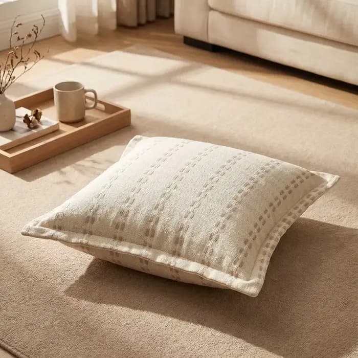 Housse de coussin bohème en jacquard tissé rayé, en lin et coton texturé, avec bord festonné, taie d'oreiller moderne pour la décoration intérieure
