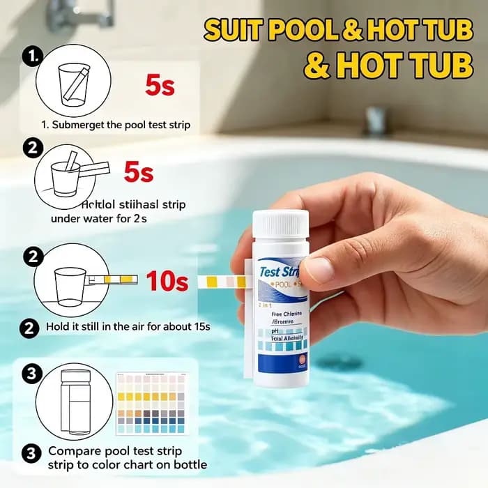 Bandelettes de test d'eau 3-en-1 de haute qualité pour piscine et spa – Kit de test rapide et précis du chlore, du pH et de l'alcalinité pour piscines et spas