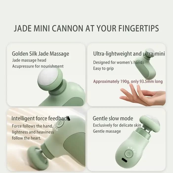 Mini pistolet de massage pour femmes – Masseur musculaire portable ultra-léger (190 g) avec tête en jade