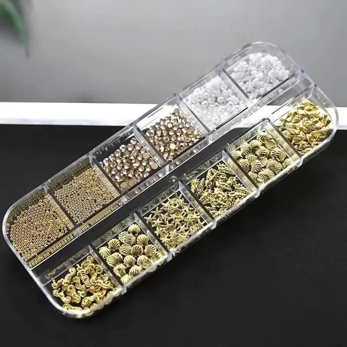 # Décorations pour ongles sur le thème de l'océan 3D, 12 pièces, pour fête de plage d'été, hippocampe, étoile de mer, coquille, perle, perles de caviar, strass, A