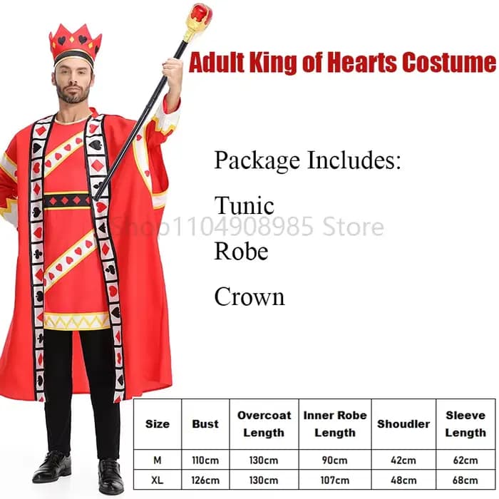 Costume de roi rouge pour adultes, pour Halloween, Robe de Cosplay de roi Poker, Costume de couronne, tenue de fête de carnaval pourim