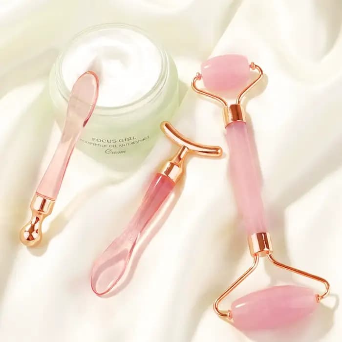 Ensemble de 3 rouleaux de massage double tête et crème contour des yeux pour aider à lifter la peau du visage