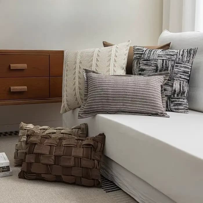 Housse de coussin tissée de luxe moderne, taie d'oreiller tissée artisanale italienne haut de gamme, housse de coussin de canapé et de chevet tendance, décoration intérieure