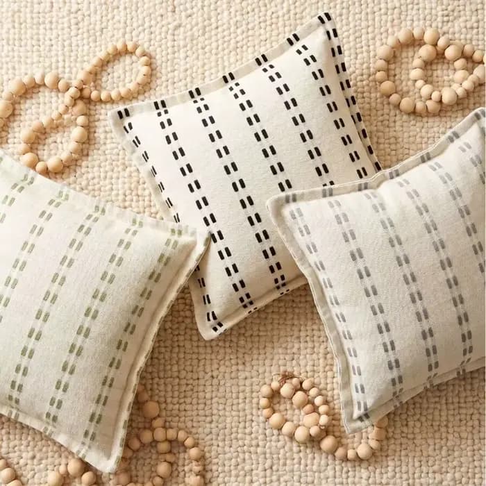 Housse de coussin bohème en jacquard tissé rayé, en lin et coton texturé, avec bord festonné, taie d'oreiller moderne pour la décoration intérieure