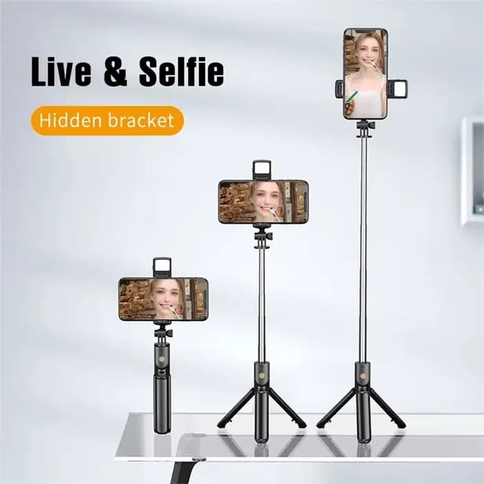 Trépied sans fil pour selfie avec lumière, télécommande Bluetooth, trépied extensible pour iPhone, téléphone portable, diffusion en direct
