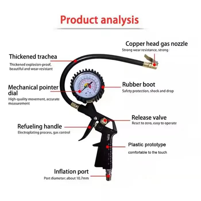 Pistolet gonfleur professionnel pour jauge de pression des pneus 220 PSI 16 bars, outil de compresseur d'air haute précision