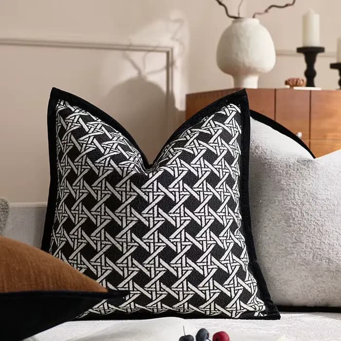 Housse de coussin Jacquard rétro français, taie d'oreiller moderne de luxe haut de gamme, Design noir et blanc, décoration de maison