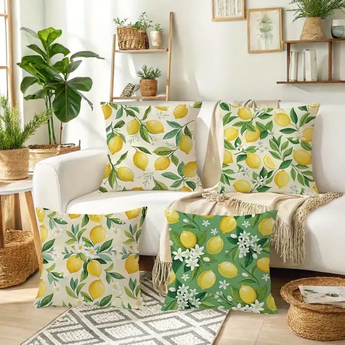 Housse de coussin rafraîchissante citron-délice florale, housse de coussin pour canapé de salon, douce et confortable, décoration de chambre à coucher