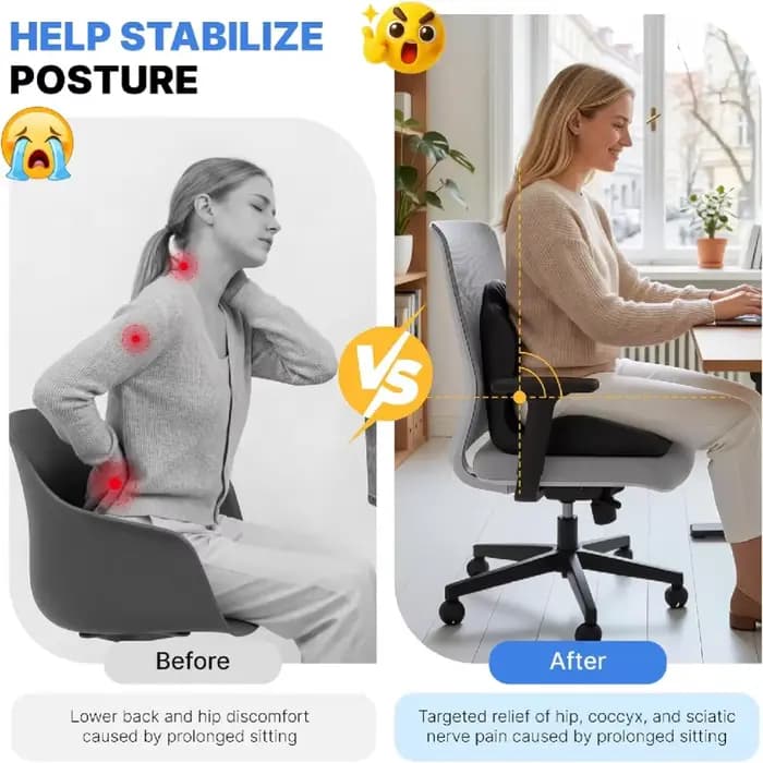 Coussin de siège ergonomique en mousse à mémoire de forme pour chaise de bureau avec support dorsal pour soulager le