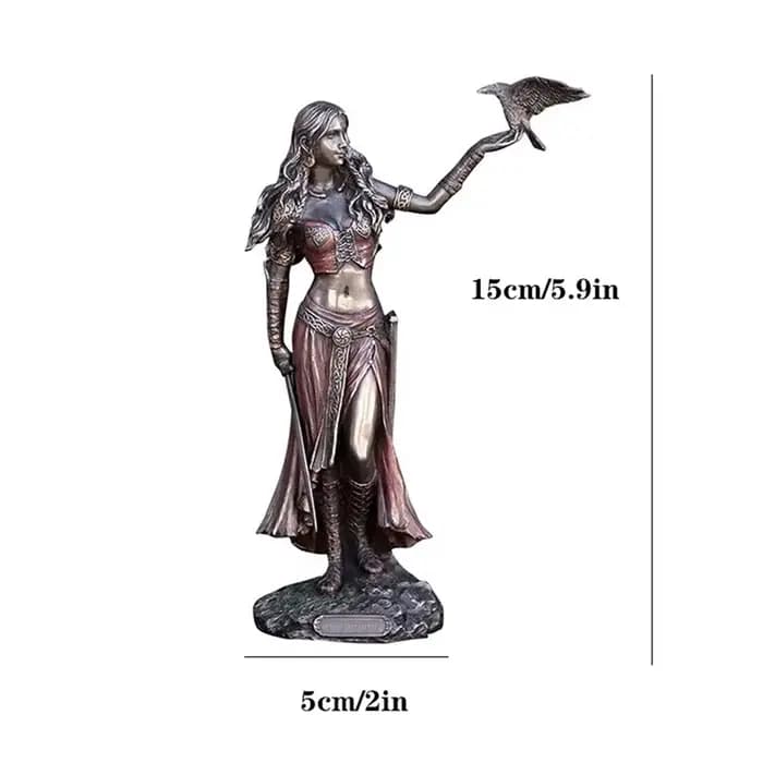 Statues en résine de haute qualité Morrigan la déesse celtique de bataille avec corbeau et épée statue finition Bronze pour la décoration de la maison